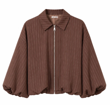 Brown Pinstripe Balloon Pants & Bomber Jacket Co-ord
