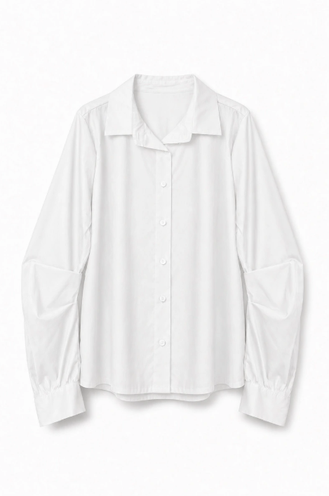 White Crisp Ruched Sleeve Blouse