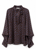 Brown Batwing Top with Blue Spots