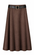 Full Length Brown Suedette Skirt with Belt