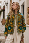 Boho Floral Embroidered Green Velvet Jacket
