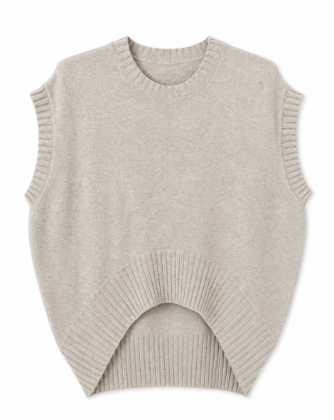 Cream Ribbed Knit Sleeveless Vest