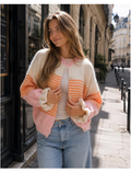 Orange Stripe Italian Knit Wool Blend Cardigan