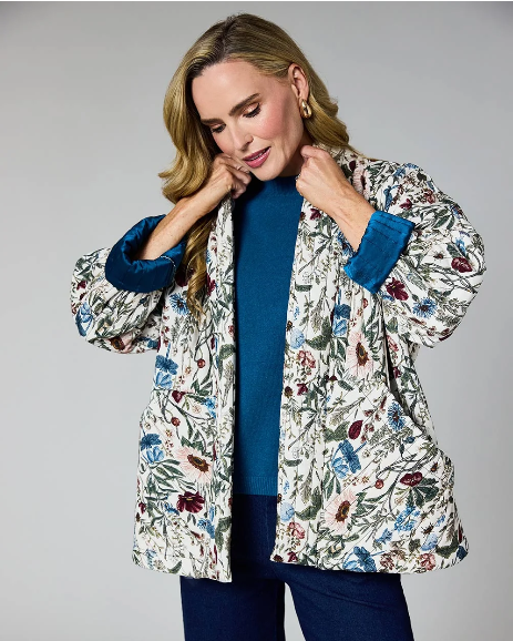 Floral Quilted Jacket with Teal Lining