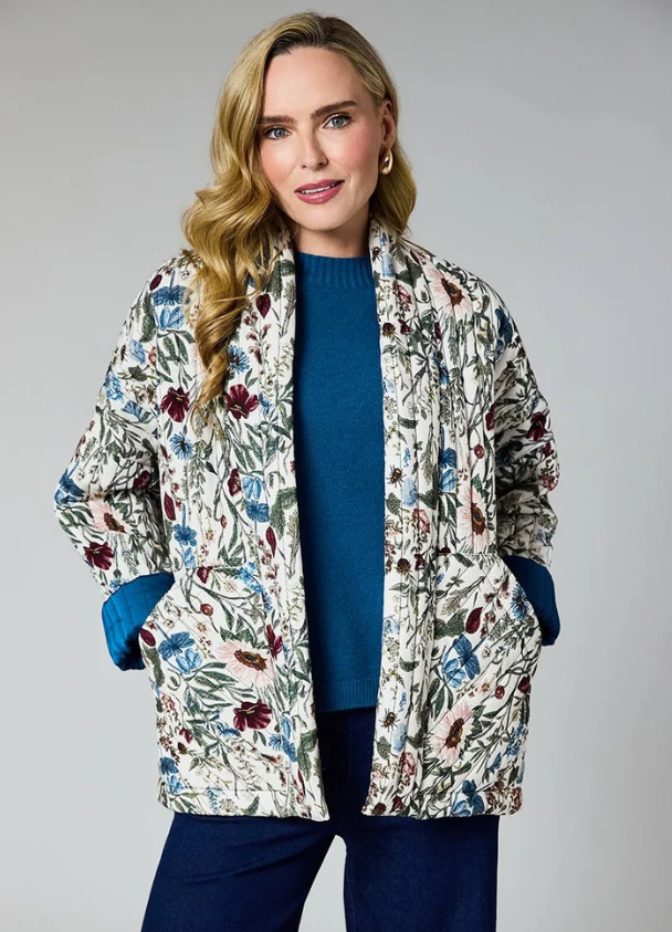 Floral Quilted Jacket with Teal Lining