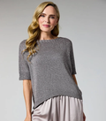 Taupe Lurex Short-Sleeve Knit Top