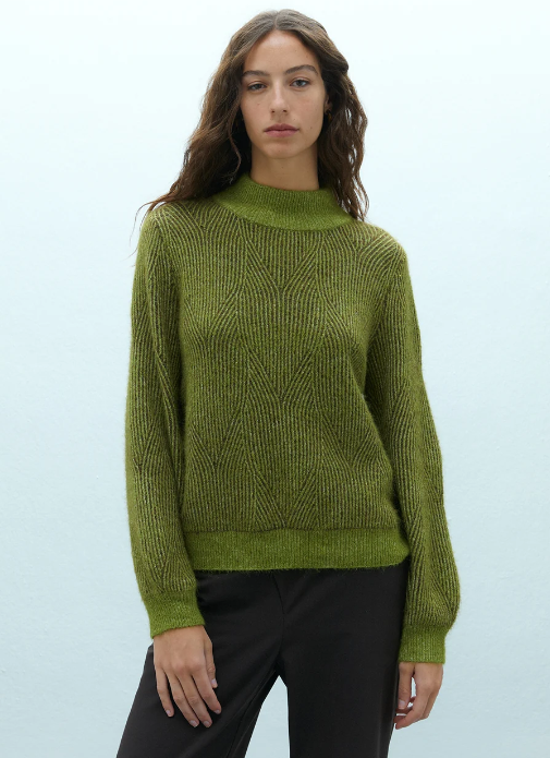Green & Brown Two-Tone Turtleneck Sweater
