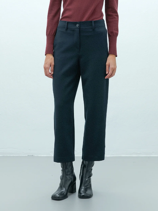 Navy Wide Leg Cropped Trousers