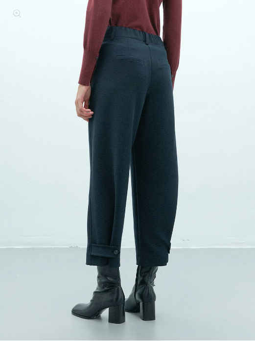 Navy Wide Leg Cropped Trousers