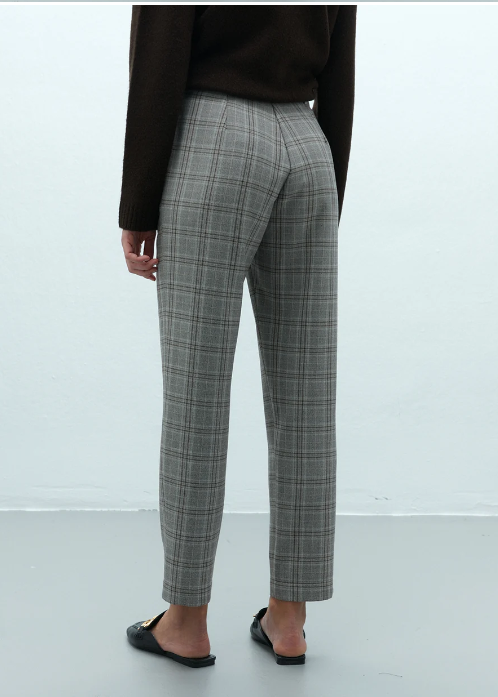 Taupe & Grey Plaid Straight Leg Ankle Trousers
