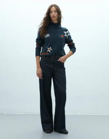 Navy Blue Star Pattern Ciao! Turtleneck Sweater