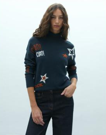 Navy Blue Star Pattern Ciao! Turtleneck Sweater