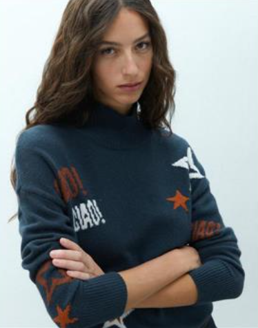 Navy Blue Star Pattern Ciao! Turtleneck Sweater