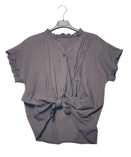 Cotton Ruffle Shirt — Grey