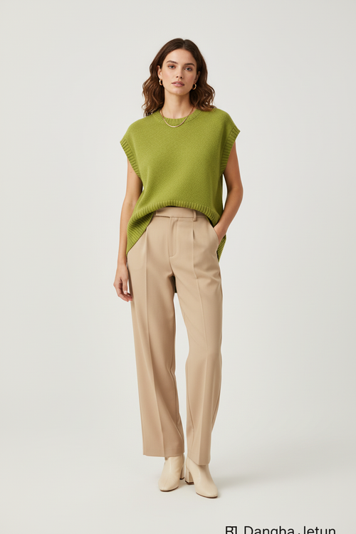 Apple Green Ribbed Knit Sleeveless Vest