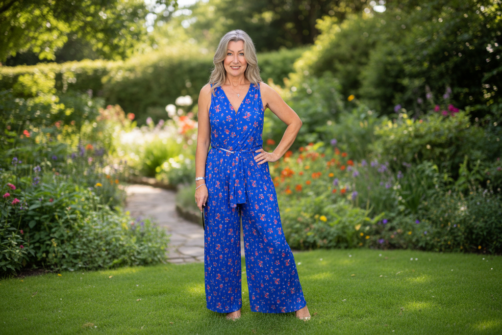 Royal Blue Floral Jumpsuit – Free Size
