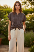 Cotton Ruffle Shirt — Grey