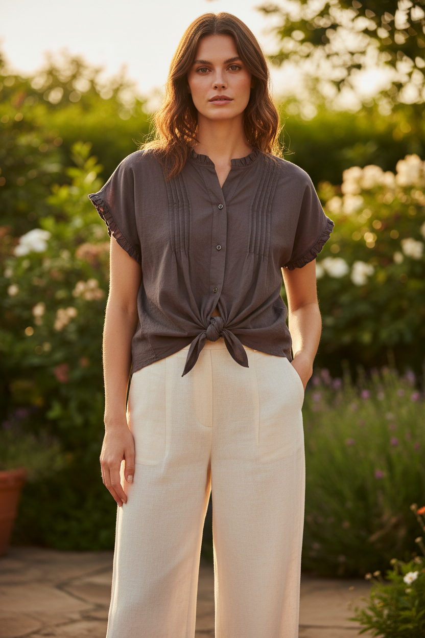 Cotton Ruffle Shirt — Grey