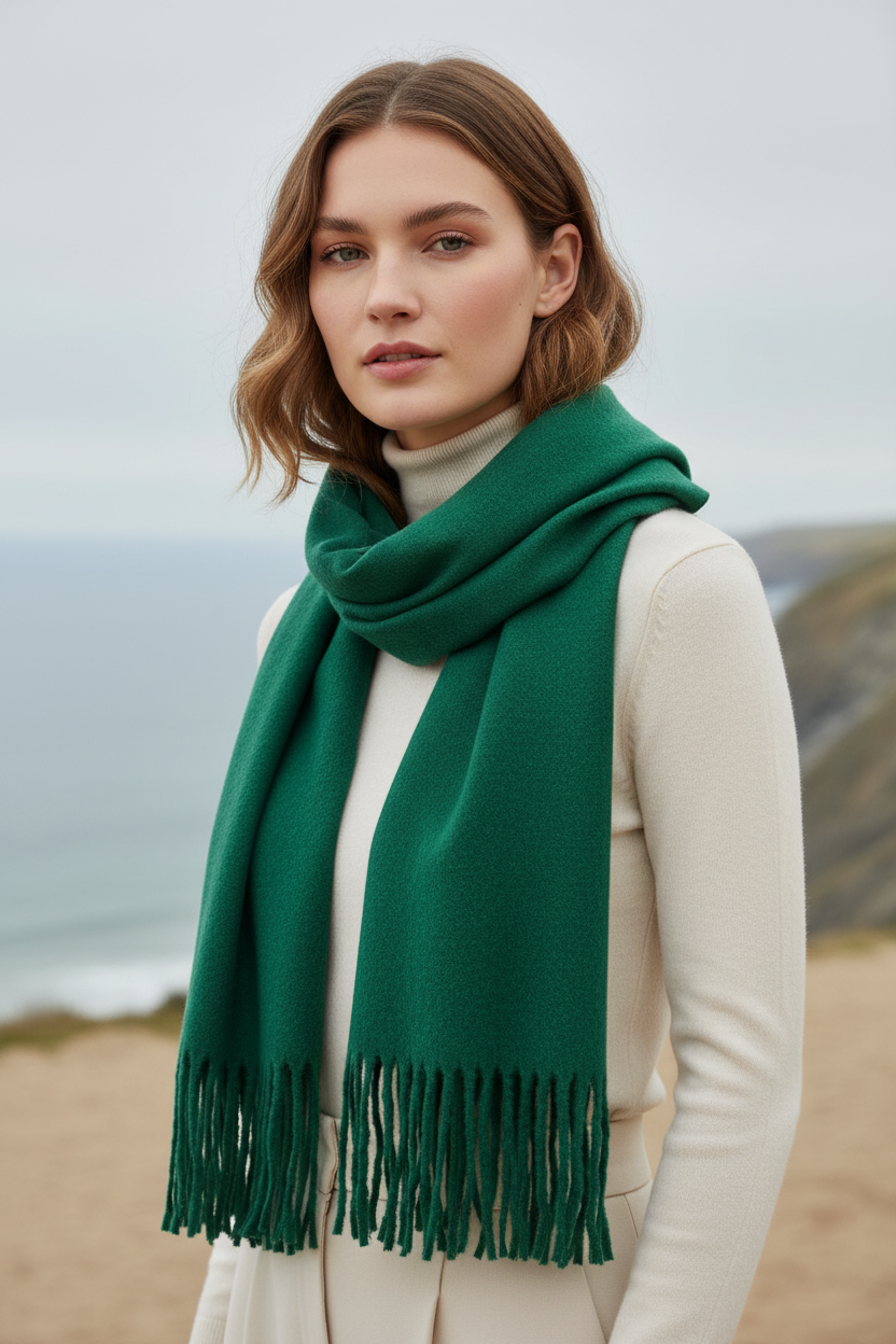 Emerald green scarf on model