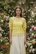 3/4 sleeve top with rose embroidery